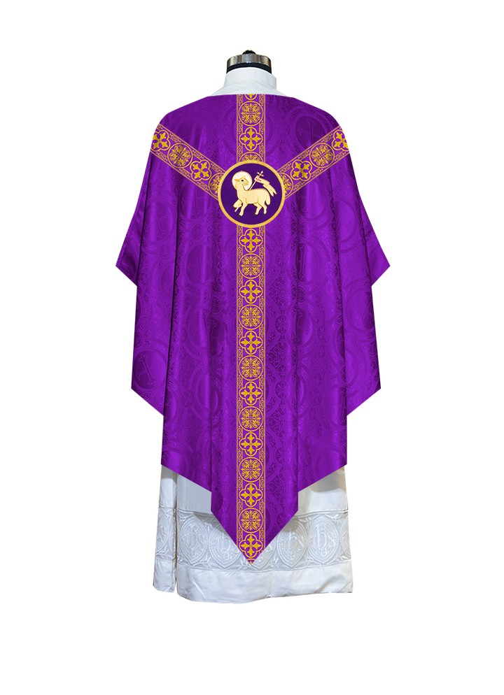 Liturgical Pugin Chasuble with Woven Designer Braided Orphrey