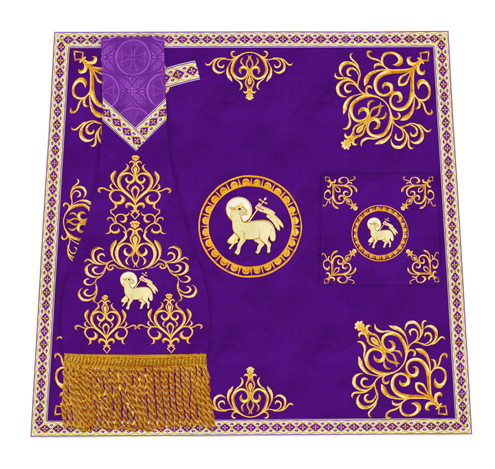 Embroidered Altar Cloth with Spiritual Motif and Braided Trims