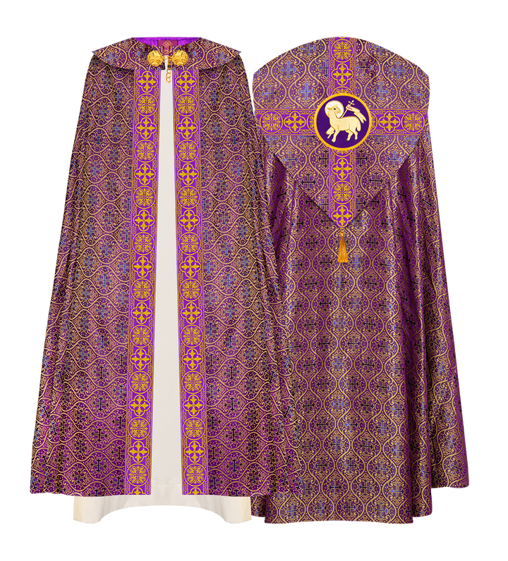 Gothic Cope Vestment with Cross type Braided Trims and motif