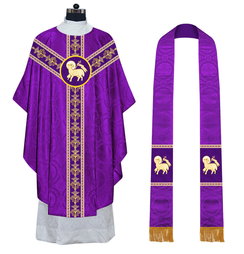 Gothic Chasuble Vestments With  Liturgical Motifs and Trims