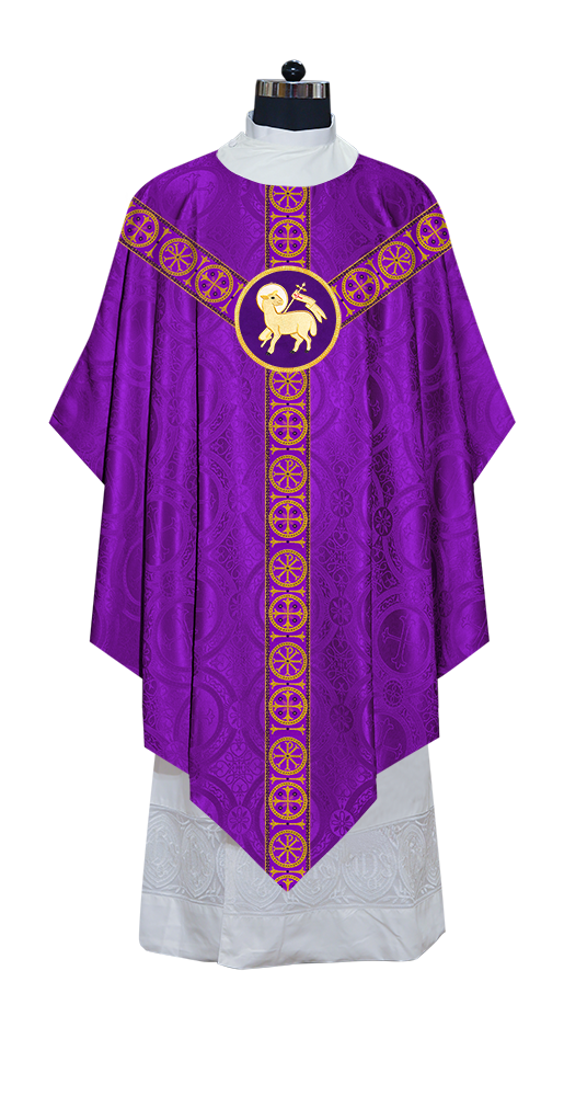 Liturgical Pugin Chasuble with Woven Designer Braided Orphrey