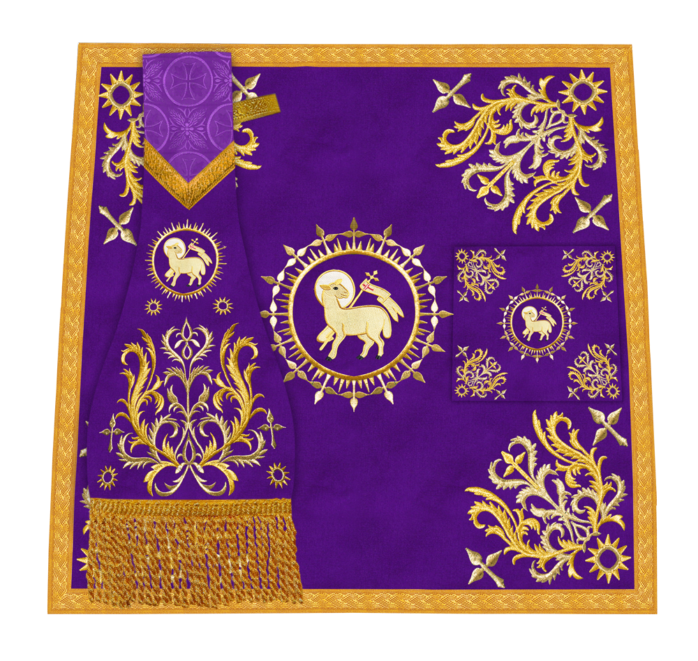 Traditional Altar Table Cloth with Ornate Motif and Embroidered Trims