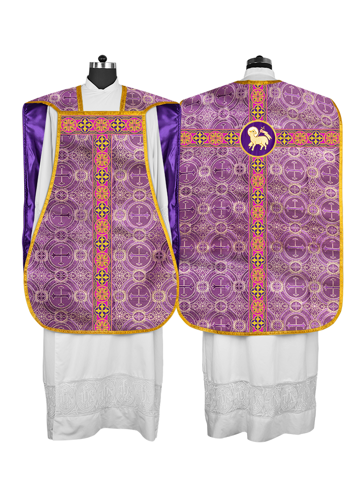 Vestidura romana con espalda de violín, motivos y ribetes trenzados 