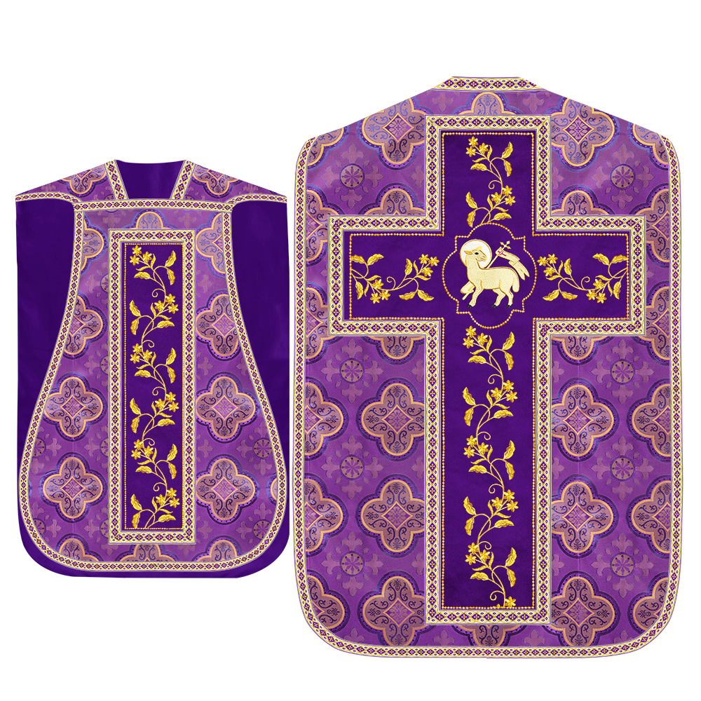 Roman Chasuble Vestment With Floral Design and Trims