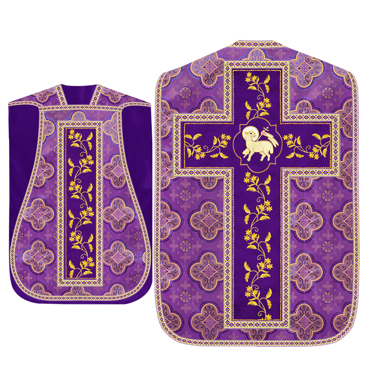 Roman Chasuble Vestment With Floral Design and Trims