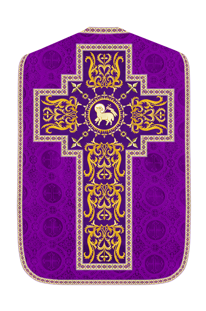 Liturgical Roman Chasuble Vestment With Spiritual Motifs and Trims