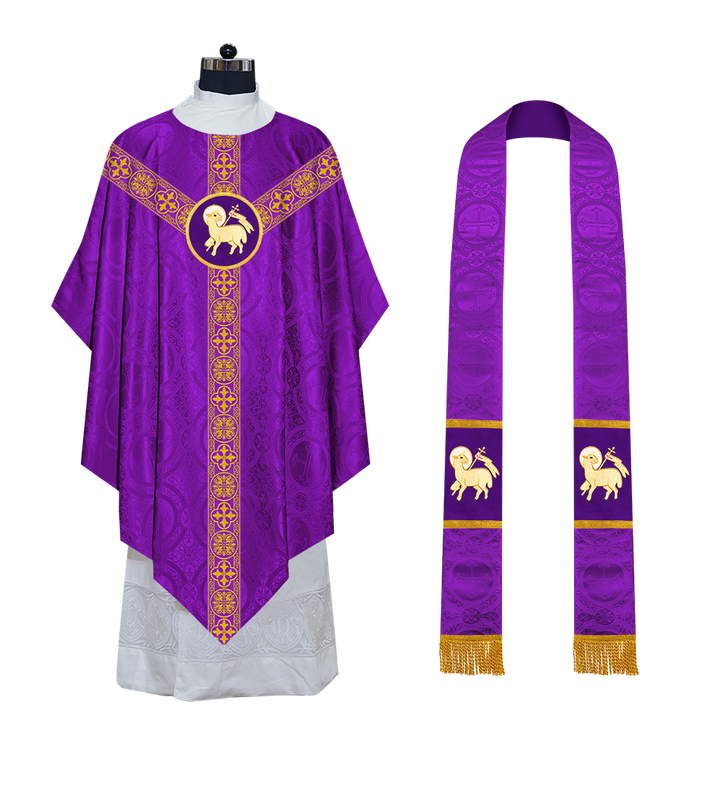 Liturgical Pugin Chasuble with Woven Designer Braided Orphrey