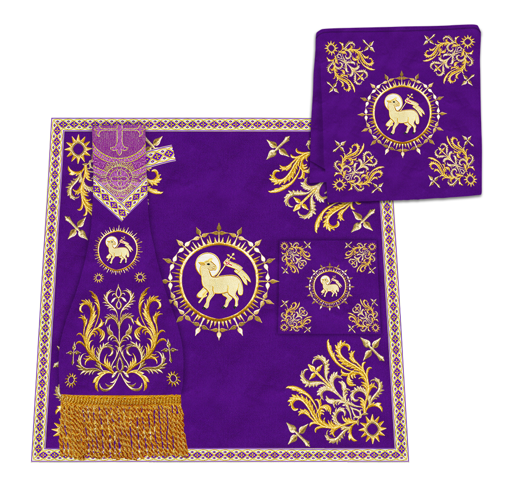 Liturgical Roman Chasuble Vestment With Spiritual Motifs and Trims