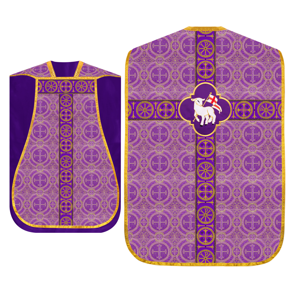 Roman Chasuble Vestment with Spiritual Motif and Ornate Braids