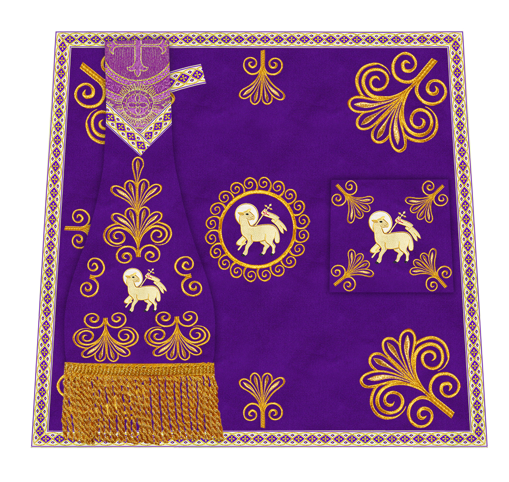 Roman Chasuble Vestment enriched With Coloured Braids and Trims