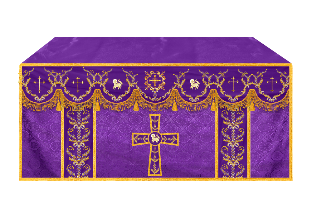 Handcrafted Church Altar Cloth with Detailed Embroidered Trims