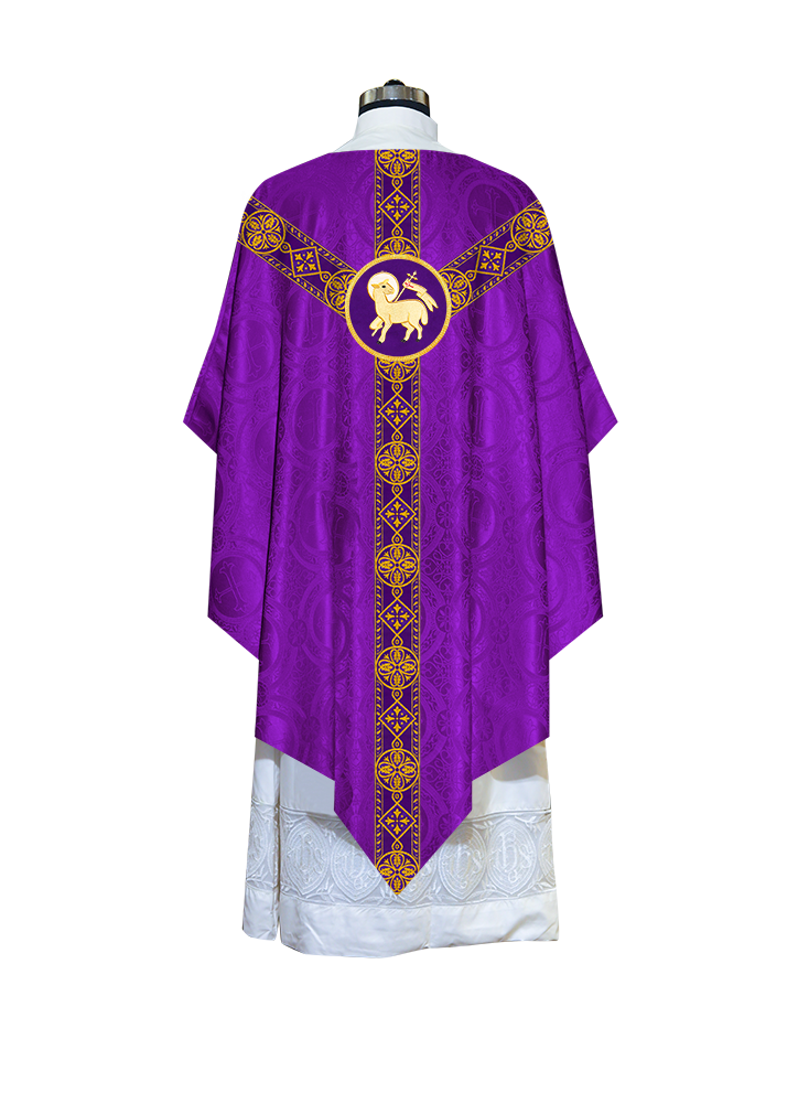 Liturgical Pugin Chasuble with Woven Designer Braided Orphrey