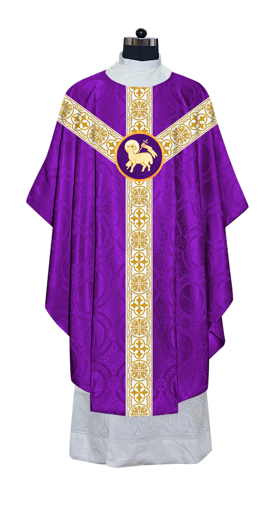 Gothic Chasuble Vestment with Motif and White Orphrey