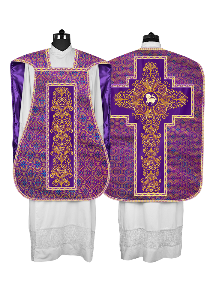 Roman Chasuble Vestment enriched With Coloured Braids and Trims