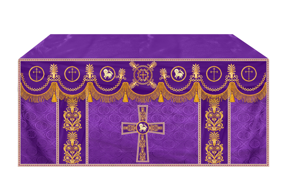 Traditional Altar Cloth with Embroidered Cross & Braided Trims