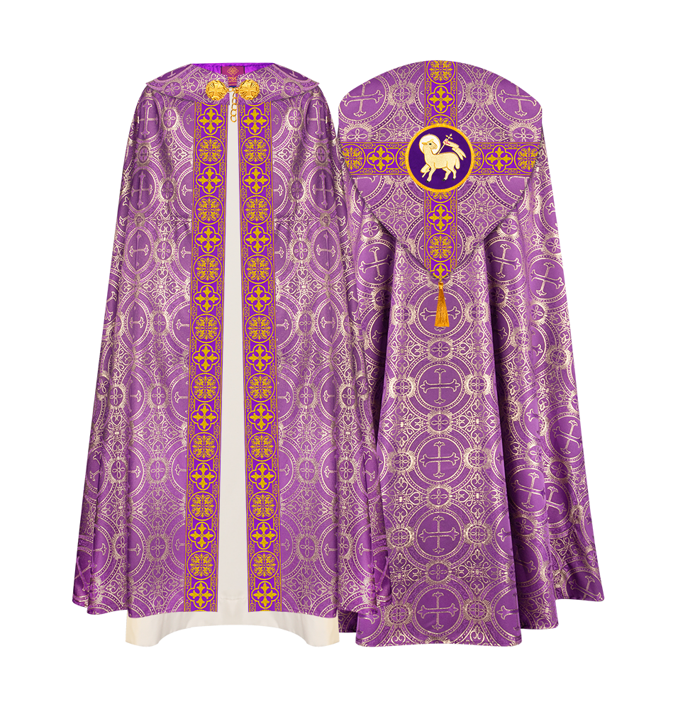 Gothic Cope Vestment with Cross type Braided Trims and motif