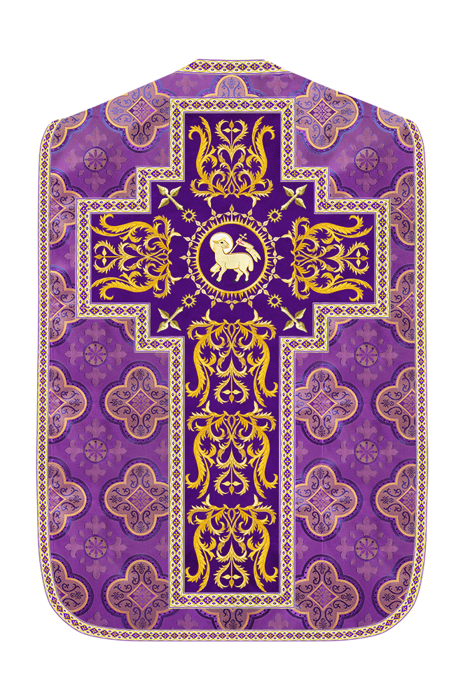 Liturgical Roman Chasuble Vestment With Spiritual Motifs and Trims