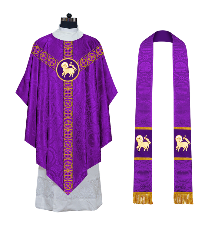 Liturgical Pugin Chasuble with Woven Designer Braided Orphrey