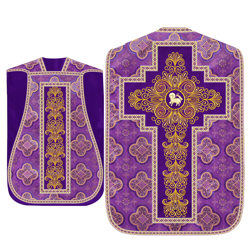 Roman Chasuble Vestment enriched With Coloured Braids and Trims