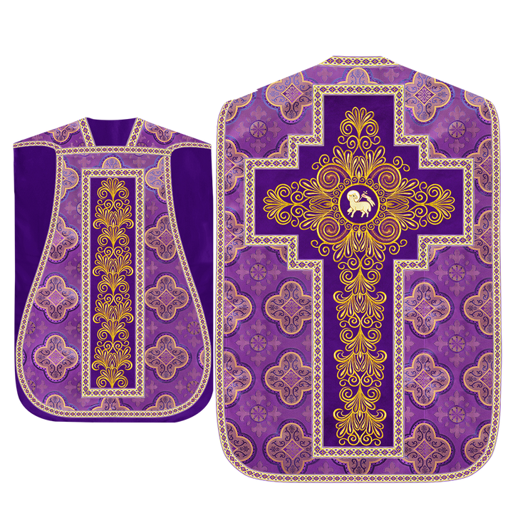 Roman Chasuble Vestment enriched With Coloured Braids and Trims