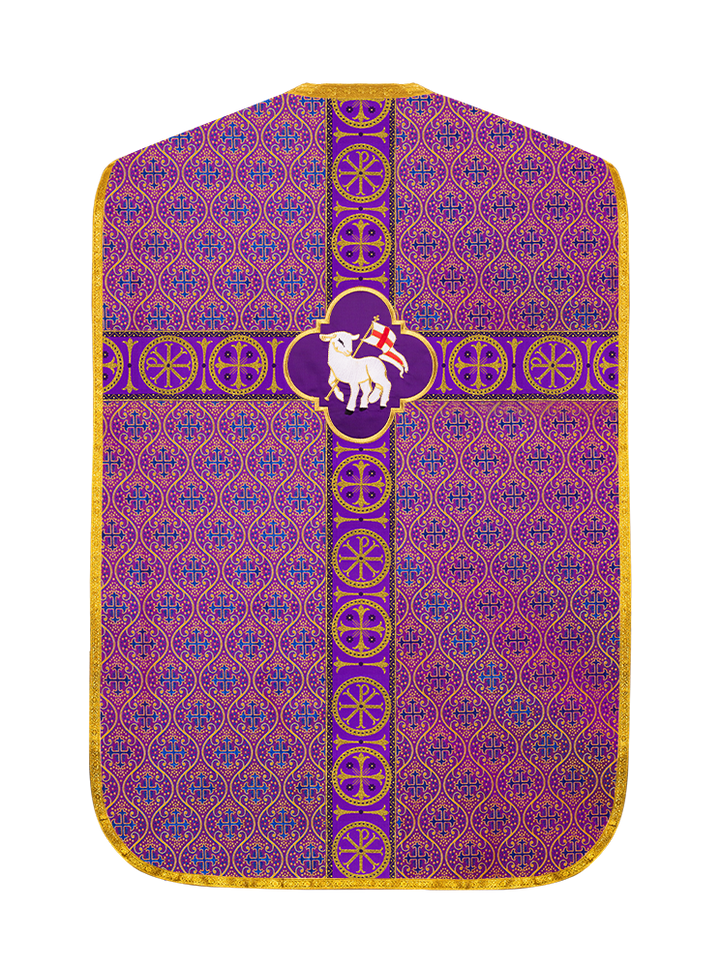 Roman Chasuble Vestment with Spiritual Motif and Ornate Braids