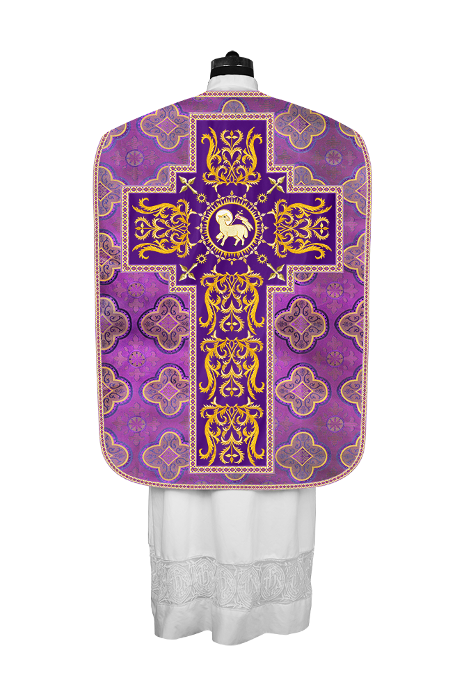 Liturgical Roman Chasuble Vestment With Spiritual Motifs and Trims