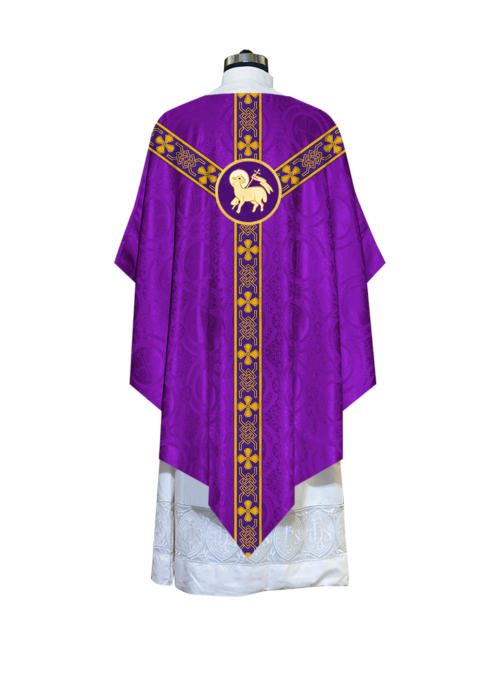 Liturgical Pugin Chasuble with Woven Designer Braided Orphrey