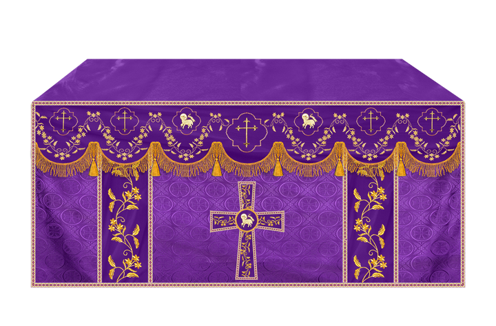 Elegant Embroidered Altar Cloth with Decorative Trim