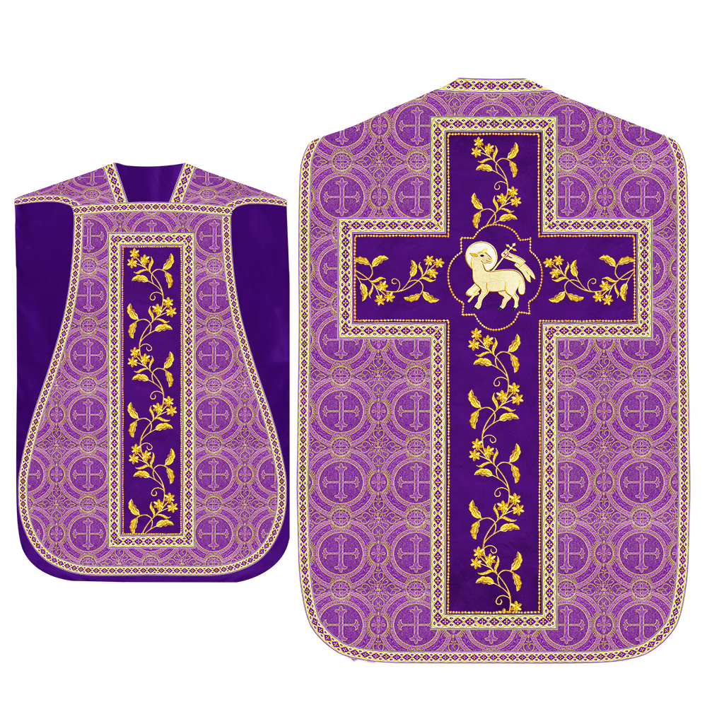 Roman Chasuble Vestment With Floral Design and Trims