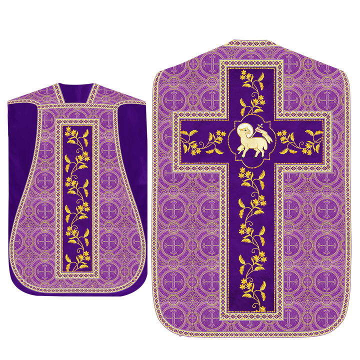 Roman Chasuble Vestment With Floral Design and Trims