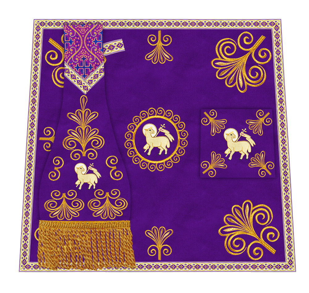 Roman Chasuble Vestment enriched With Coloured Braids and Trims