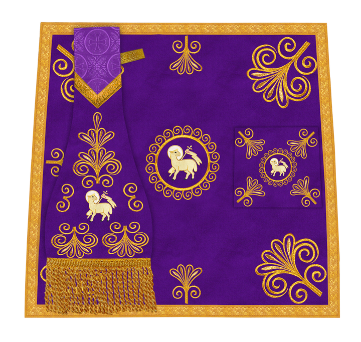 Traditional Altar Cloth Adorned with Embroidered Trims and Motif