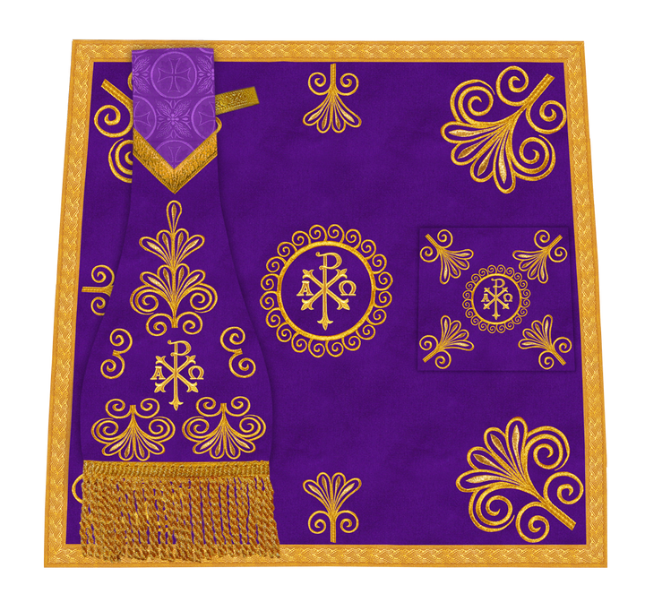 Traditional Altar Cloth Adorned with Embroidered Trims and Motif