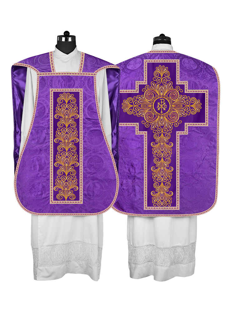 Roman Chasuble Vestment enriched With Coloured Braids and Trims