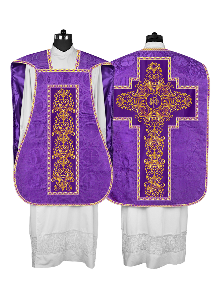 Roman Chasuble Vestment enriched With Coloured Braids and Trims