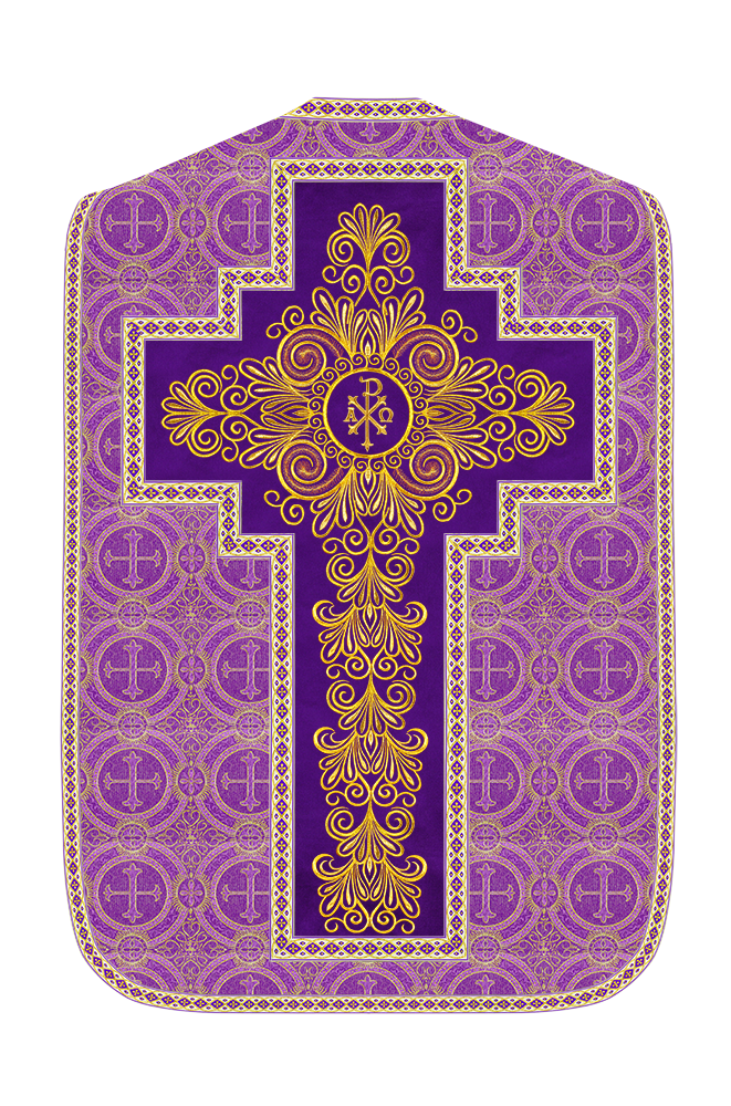 Roman Chasuble Vestment enriched With Coloured Braids and Trims