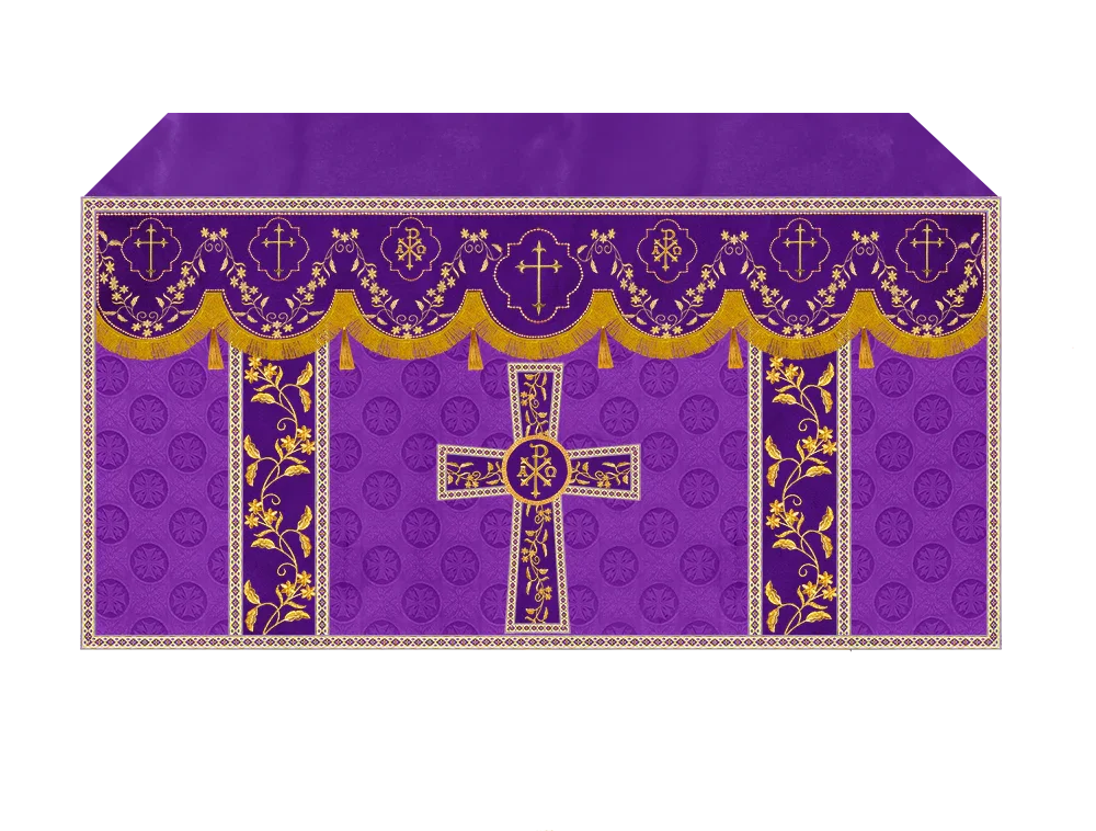 Elegant Embroidered Altar Cloth with Decorative Trim