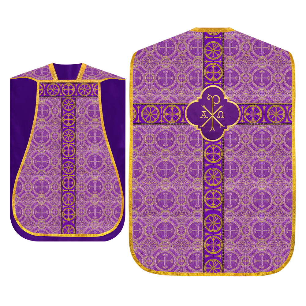 Roman Chasuble Vestment with Spiritual Motif and Ornate Braids