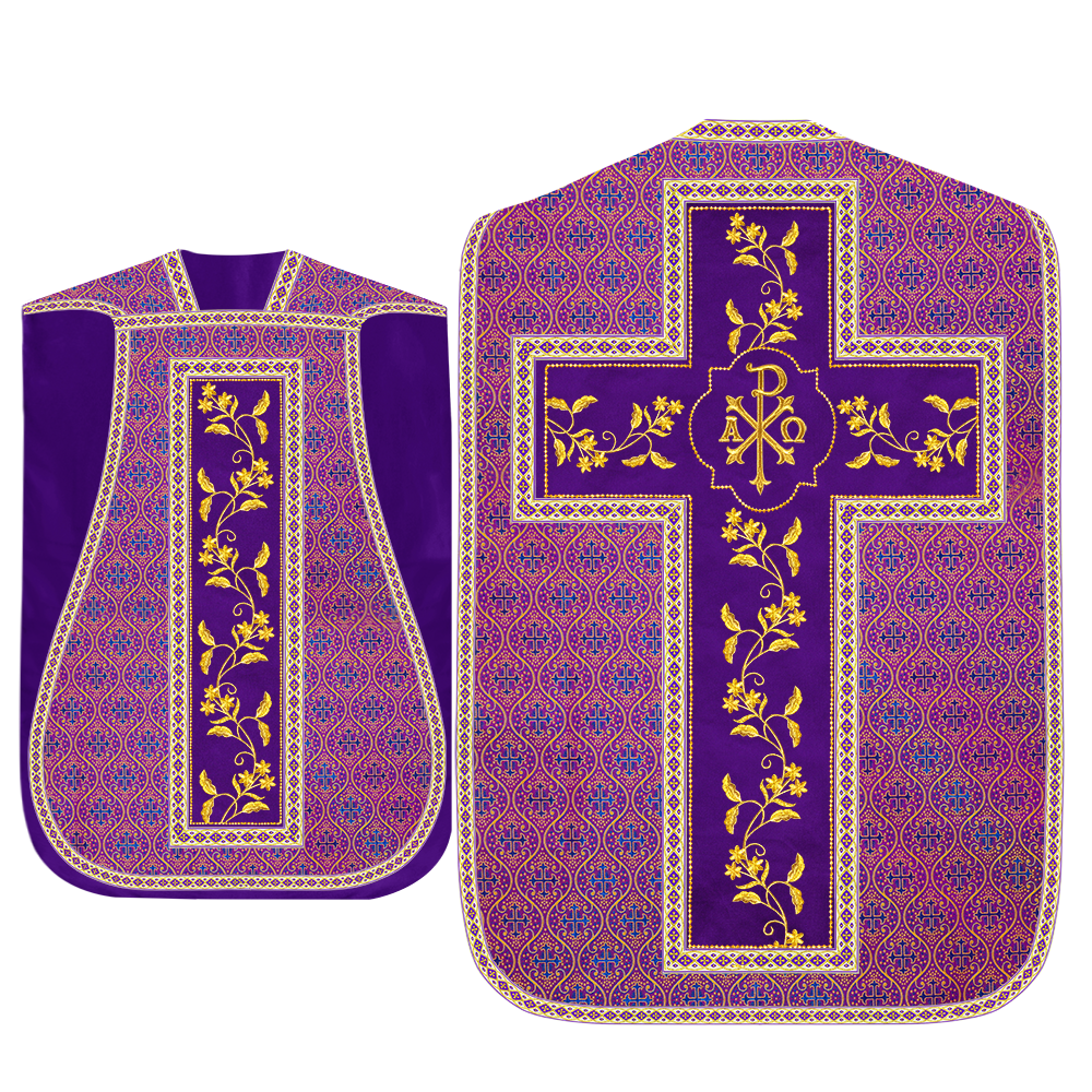 Roman Chasuble Vestment With Floral Design and Trims