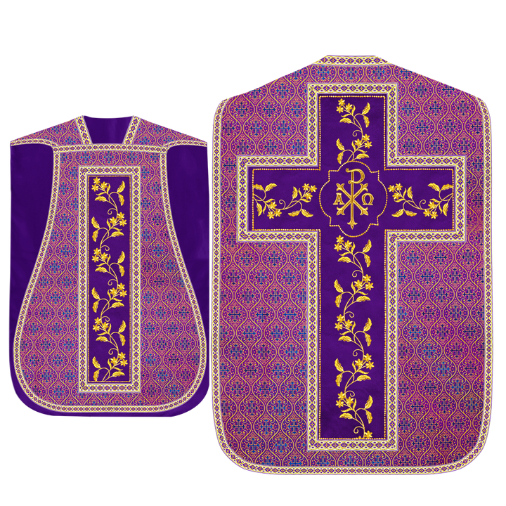 Roman Chasuble Vestment With Floral Design and Trims