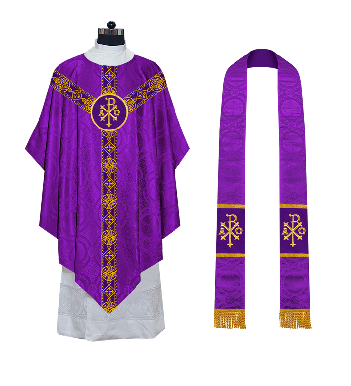 Liturgical Pugin Chasuble with Woven Designer Braided Orphrey