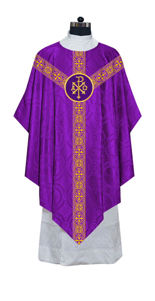 Liturgical Pugin Chasuble with Woven Designer Braided Orphrey