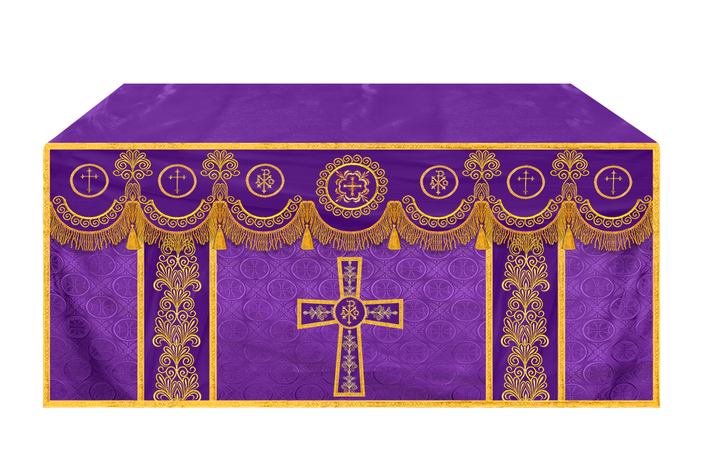 Traditional Altar Cloth Adorned with Embroidered Trims and Motif