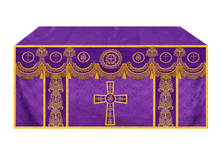Traditional Altar Cloth Adorned with Embroidered Trims and Motif