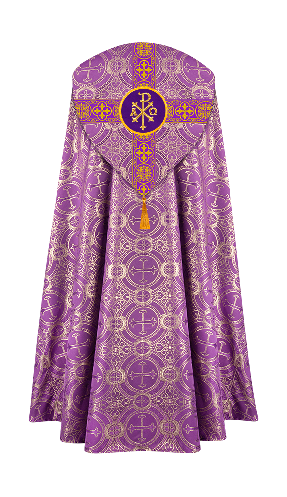 Gothic Cope Vestment with Cross type Braided Trims and motif