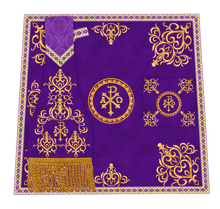 Embroidered Altar Cloth with Spiritual Motif and Braided Trims