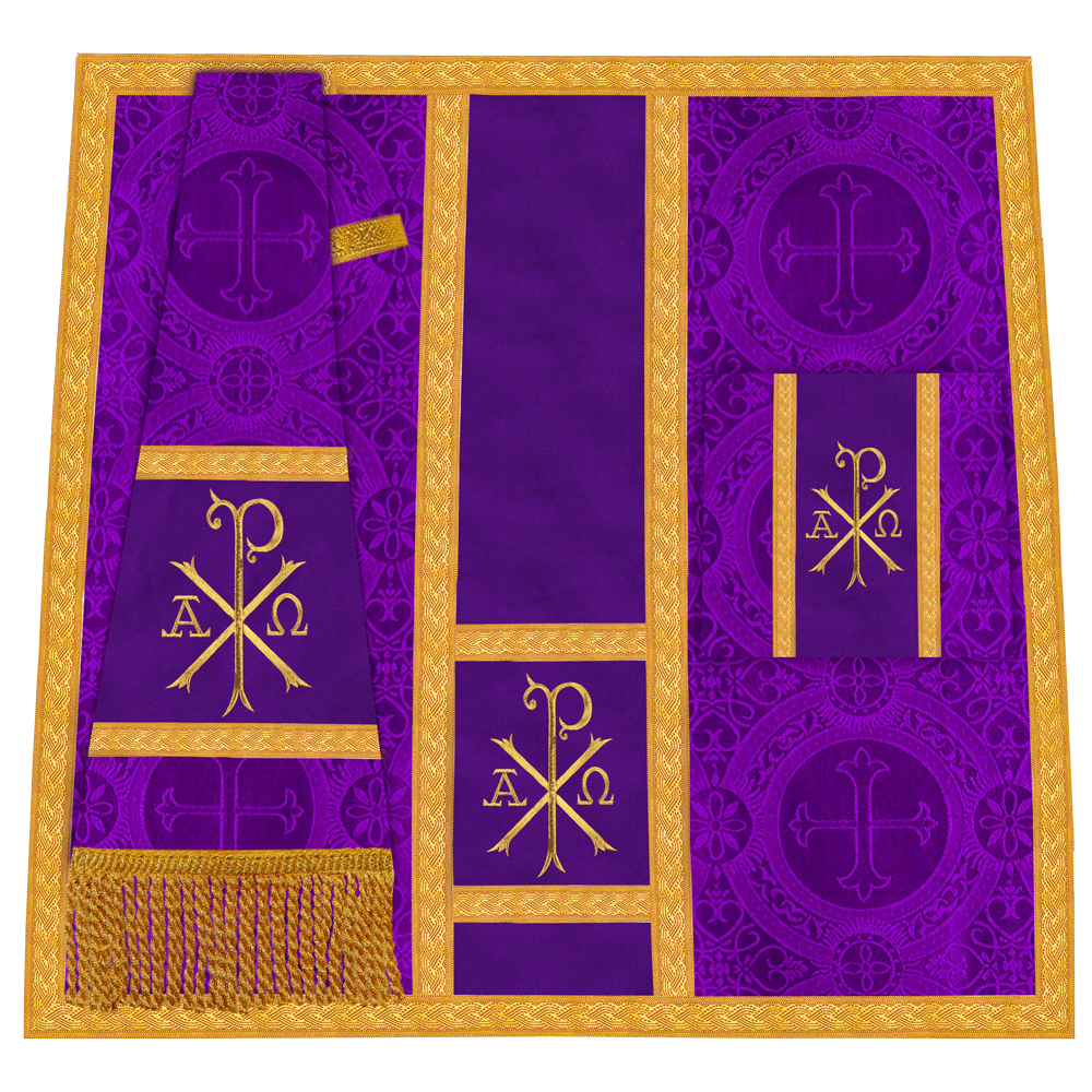 Roman Chasuble Vestment with Spiritual Motif and Ornate Braids