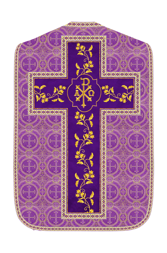 Roman Chasuble Vestment With Floral Design and Trims