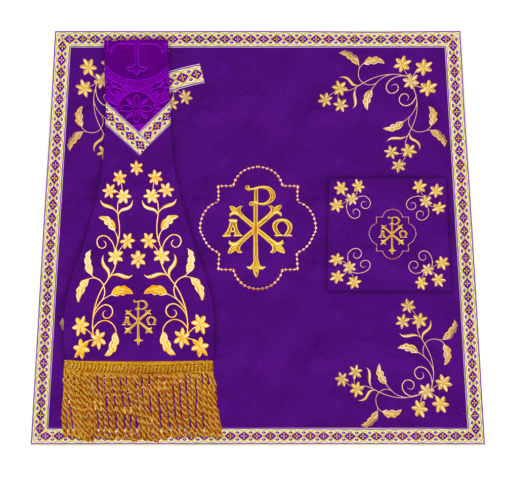 Roman Chasuble Vestment With Floral Design and Trims