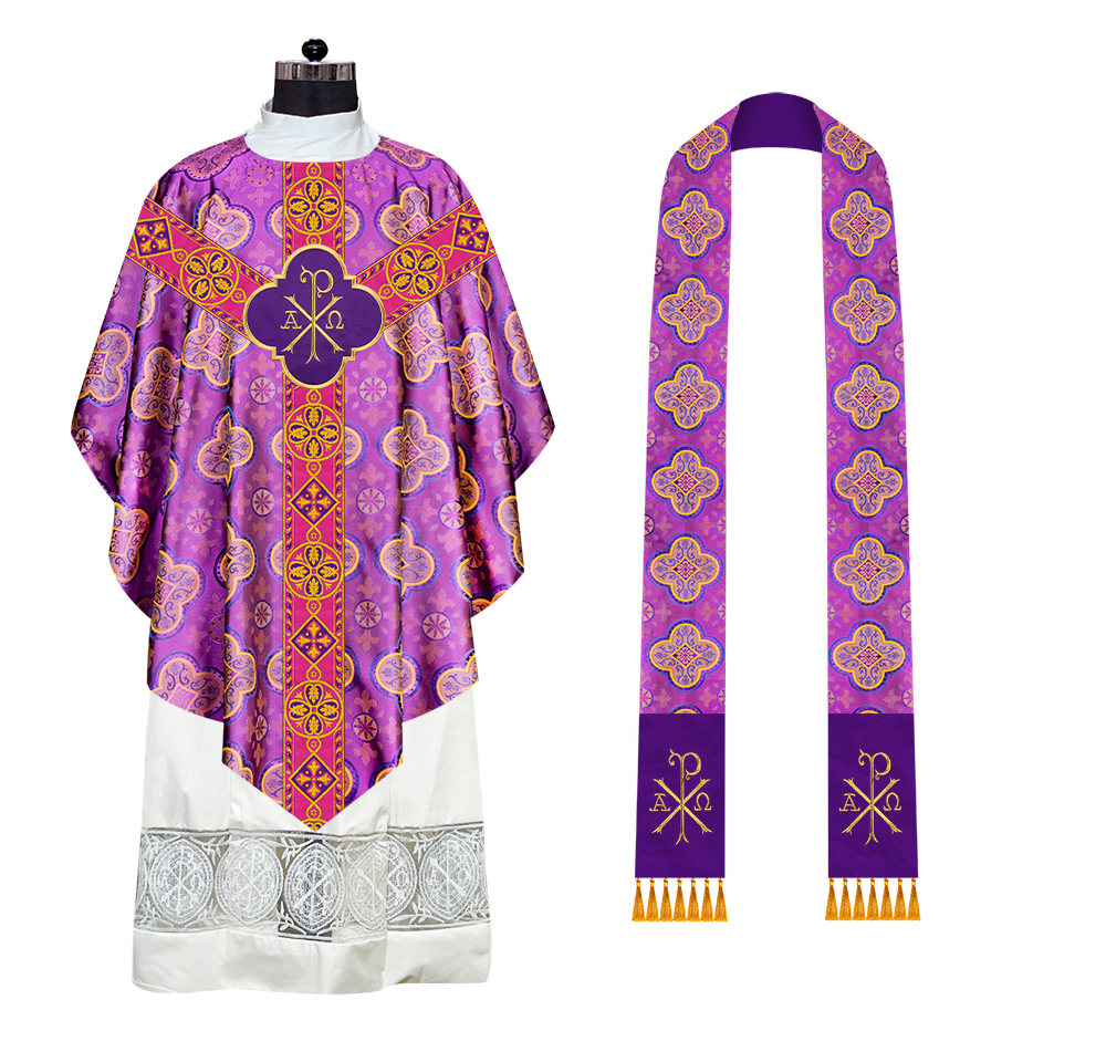 Liturgical Pugin Chasuble with Ornate Orphrey